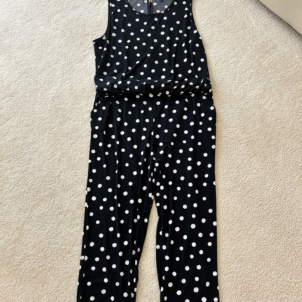 Chico's Black and White Polka Dot sleeveless jumpsuit